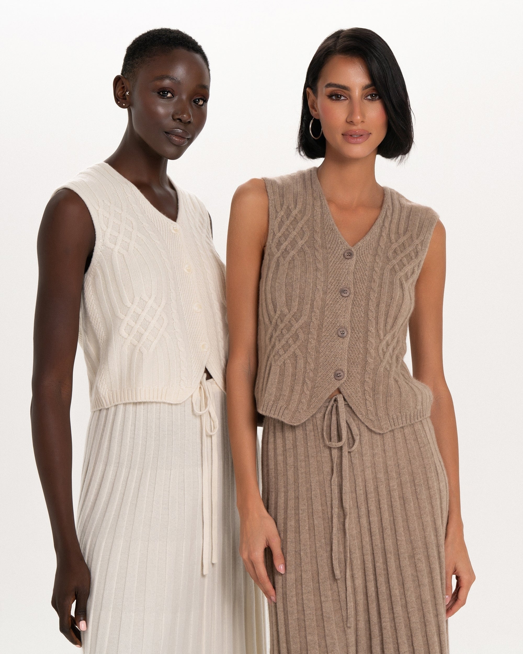 Luxury Cashmere Knit Vest & Pleated Skirt Set for Women – MIABELLA