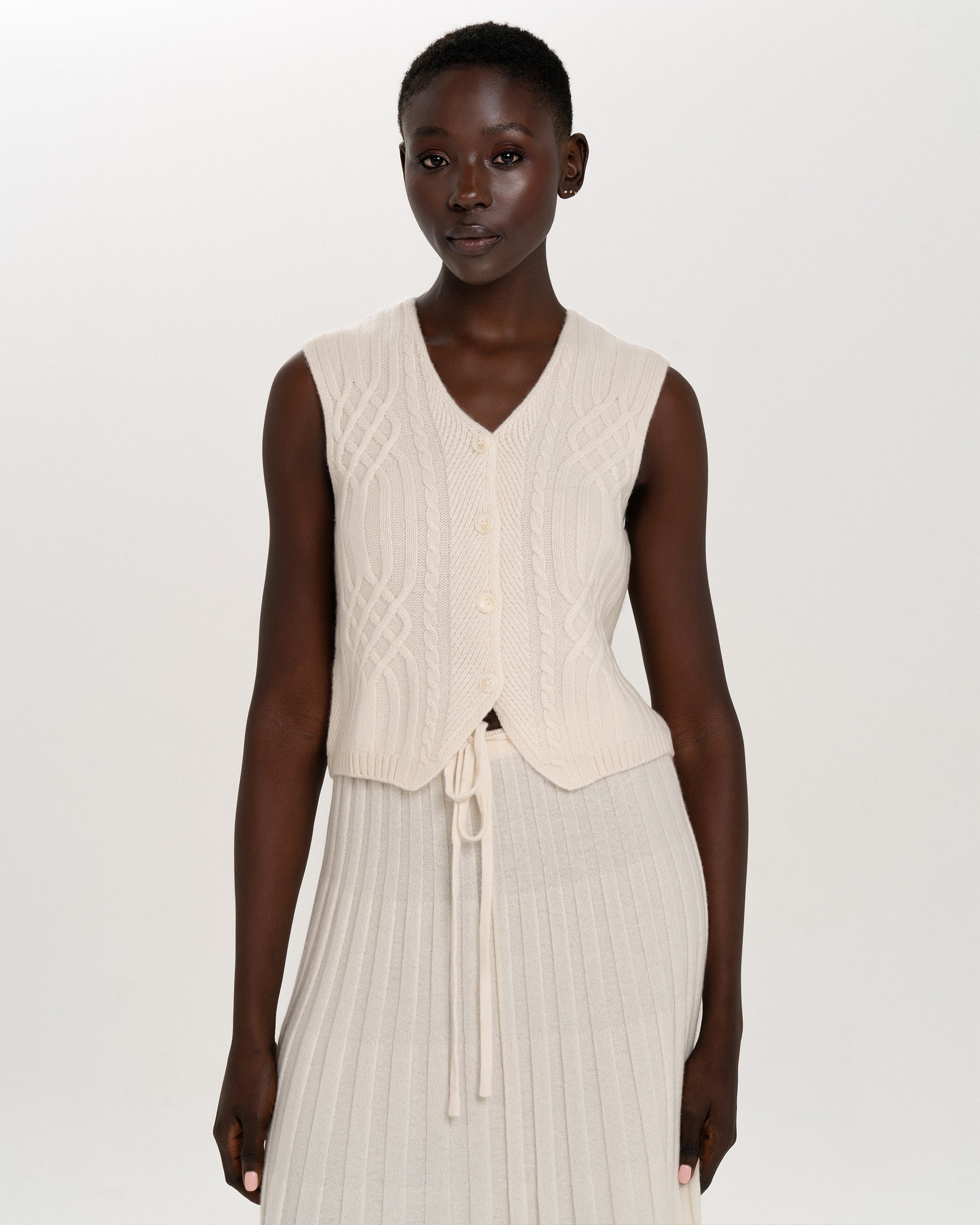 Luxury Cashmere Knit Vest & Pleated Skirt Set