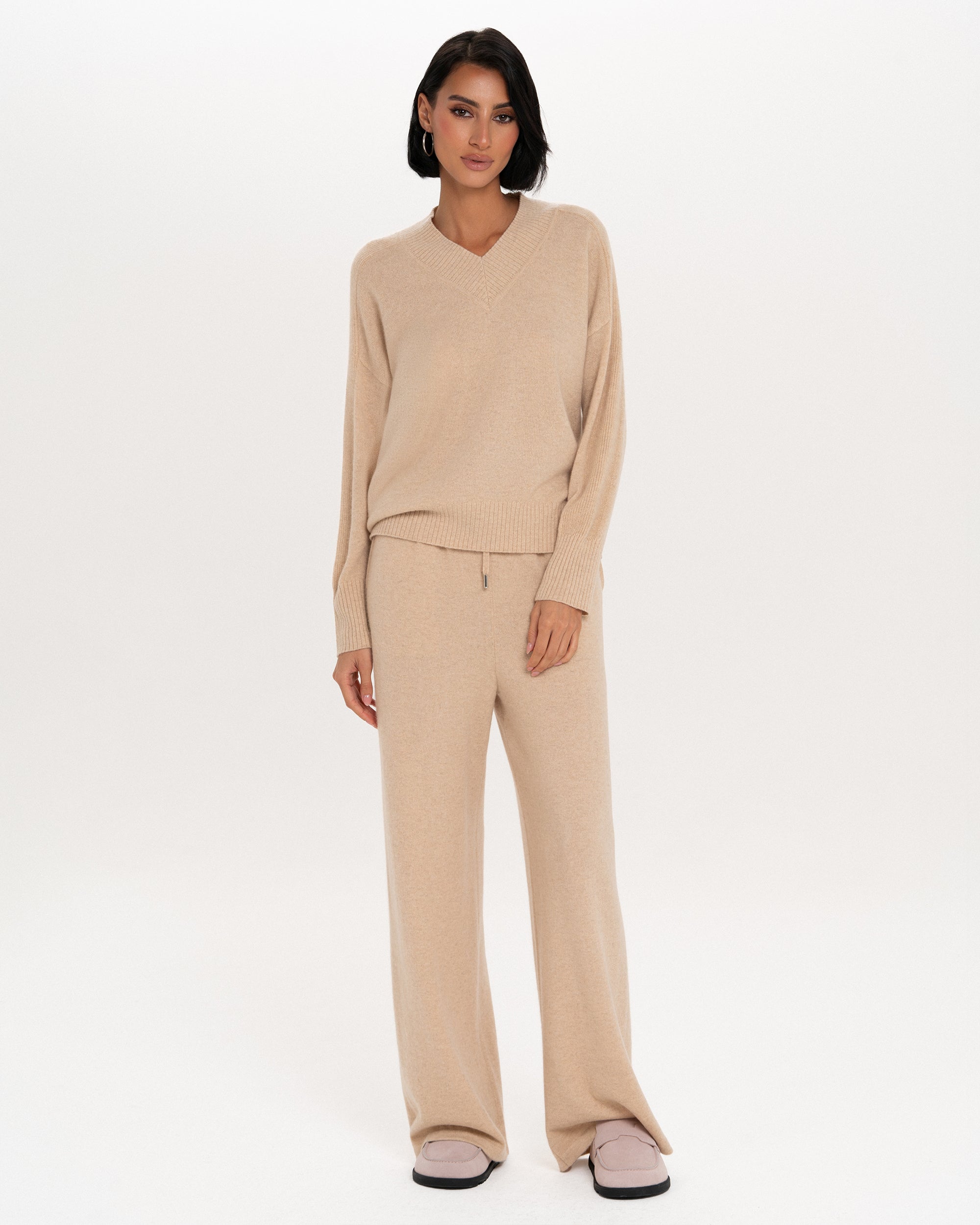 Cashmere Polo Sweater & Wide-Leg Pants Set – Vivienne