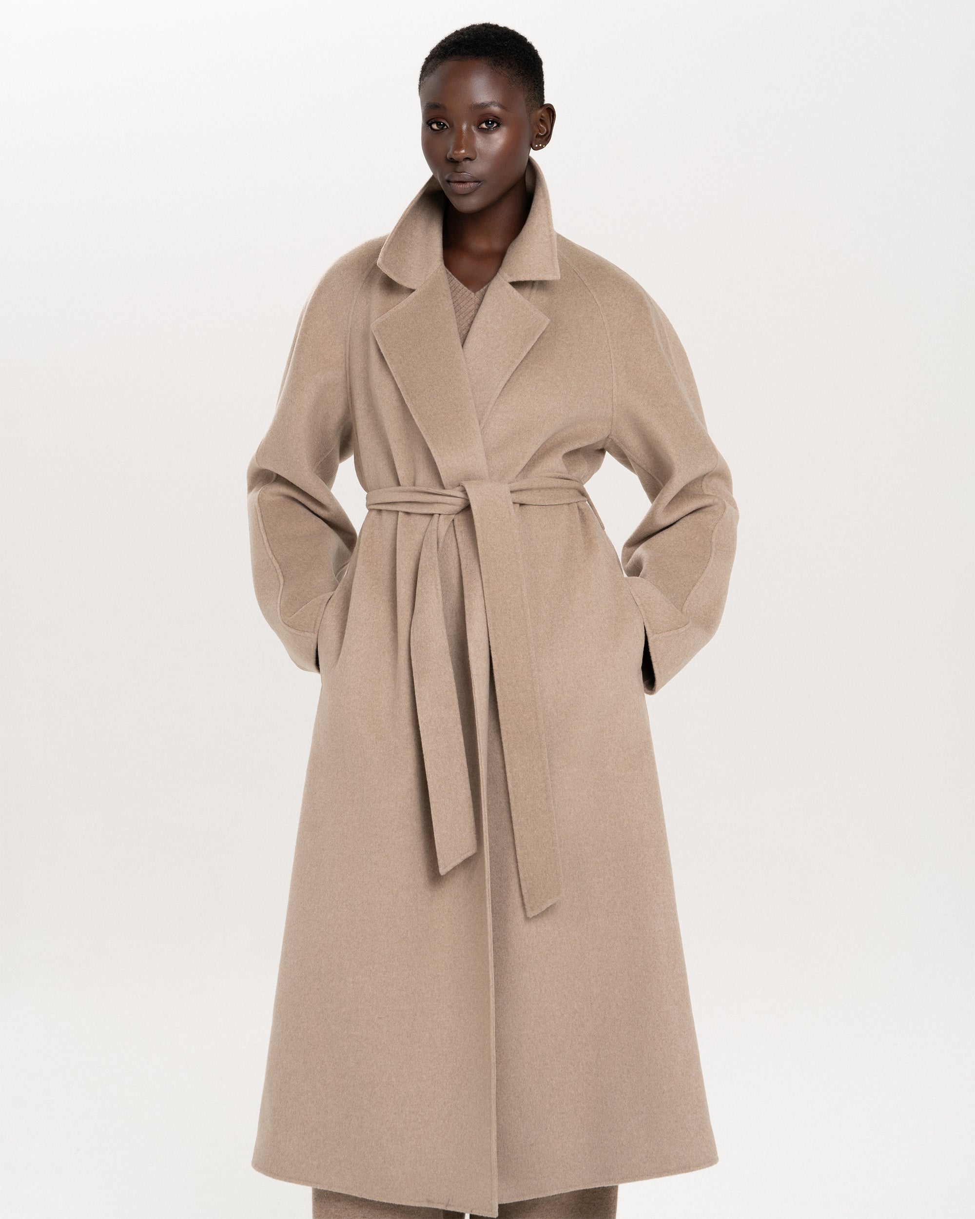 Mid-Length Cashmere Wrap Coat with Belt