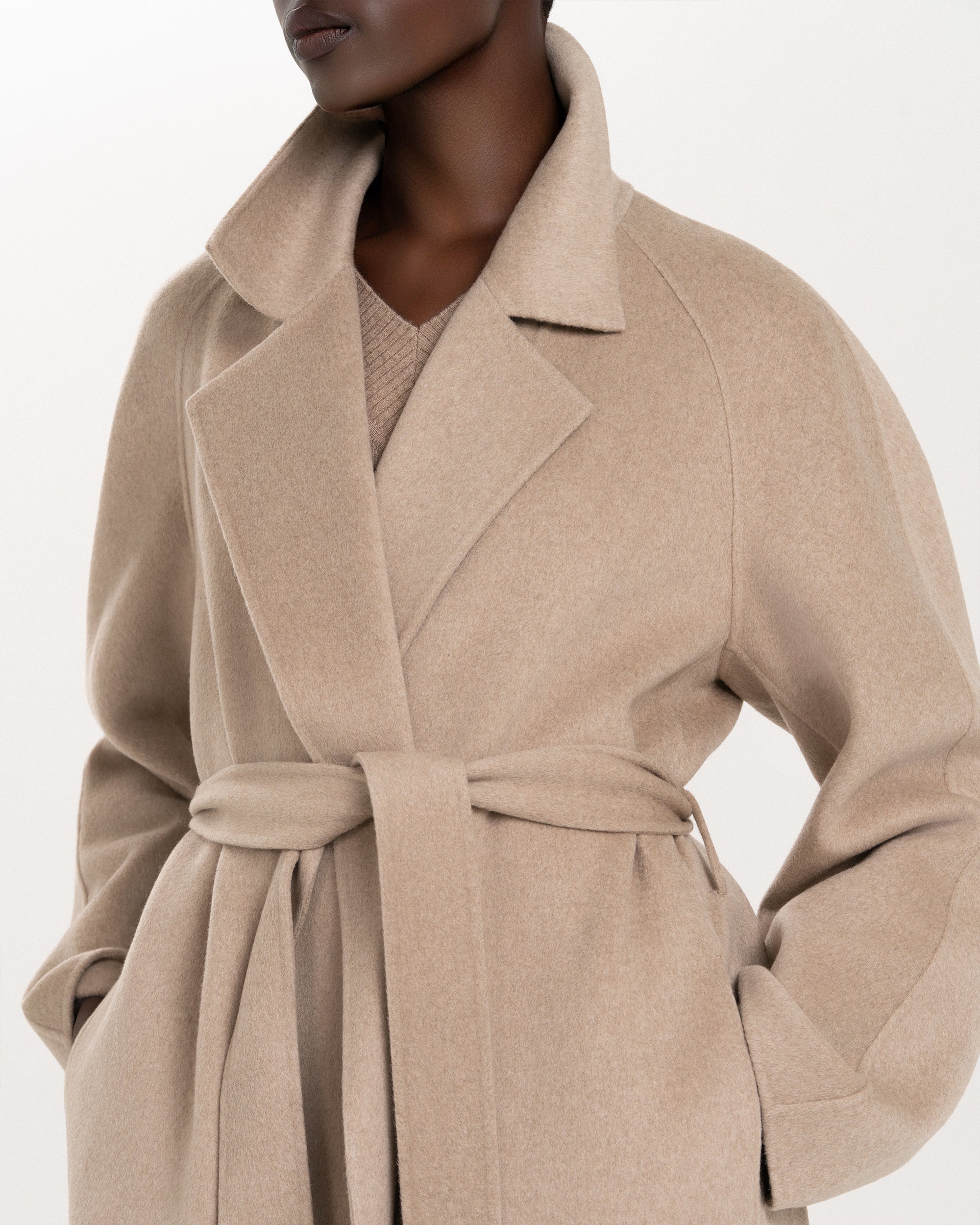 Mid-Length Cashmere Wrap Coat with Belt