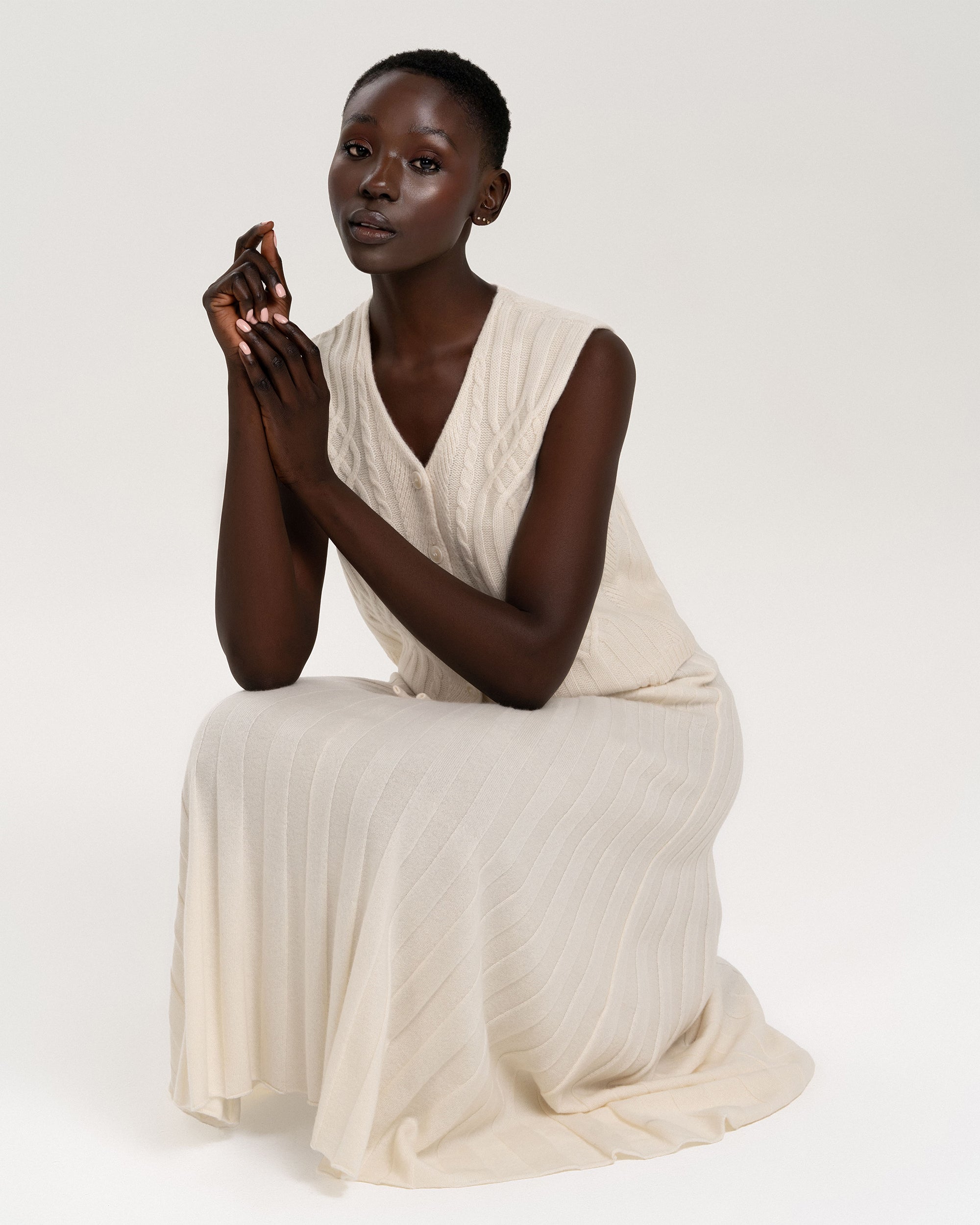 Luxury Cashmere Knit Vest & Pleated Skirt Set