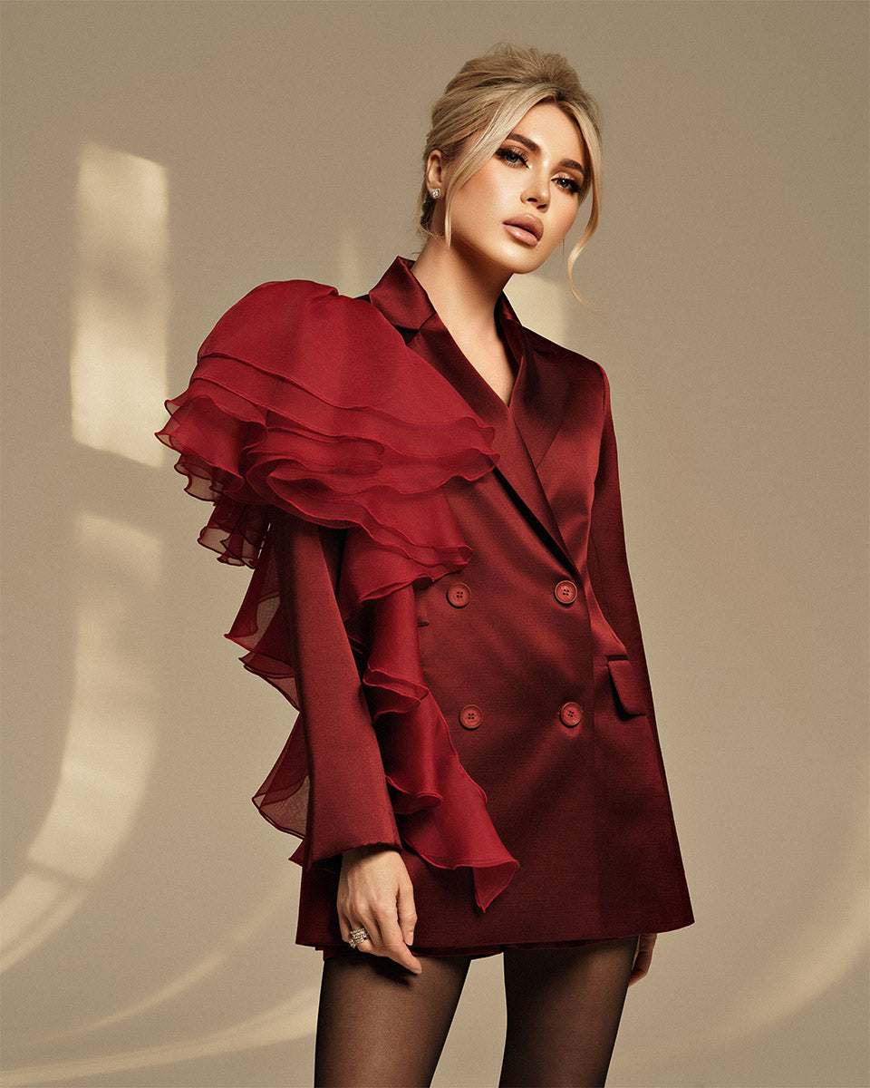 Silk Jacket with detachable ruffle