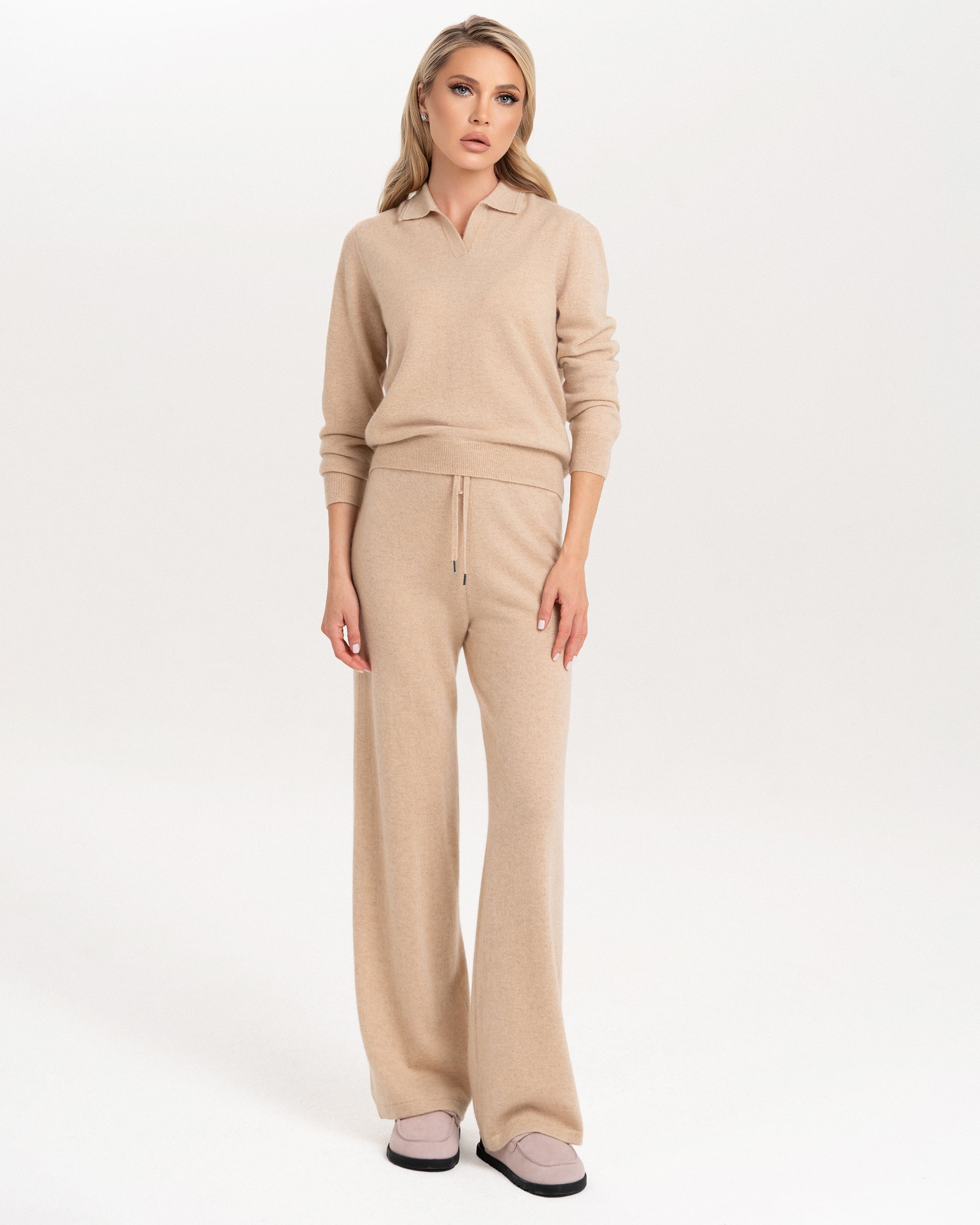 Cashmere Polo Sweater & Wide-Leg Pants Set – Vivienne