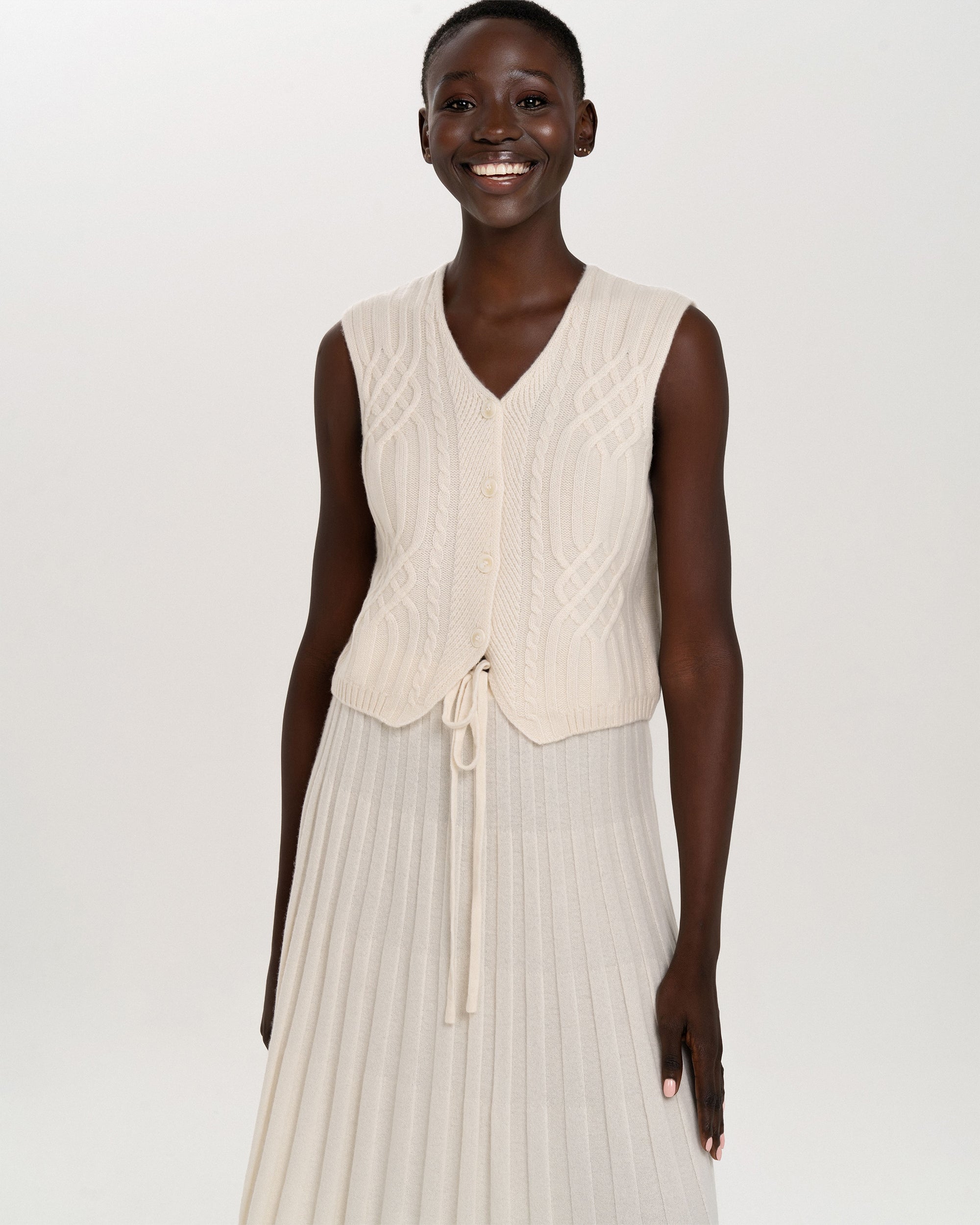 Luxury Cashmere Knit Vest & Pleated Skirt Set for Women – MIABELLA